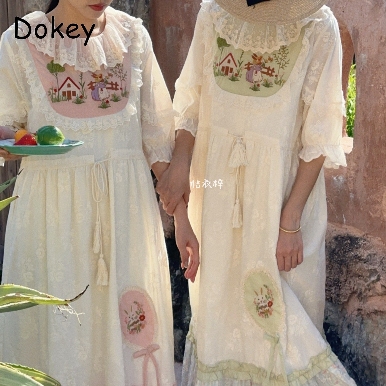 French Vintage Floral Midi Dress - Vintage borduurwerk bloemenfee midi-jurk dames Japanse