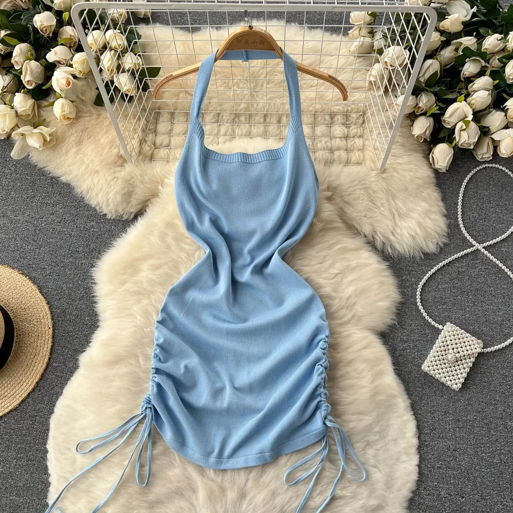 Y2K Backless Halter Mini Dress - 2024 Fashion Y 2K Solide Gebreide