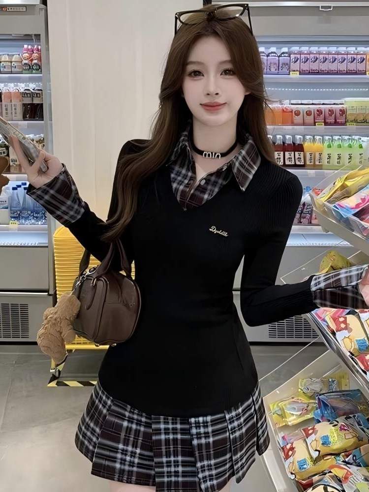 Korean Style A Line Shirt Dress - Koreaanse stijl, slanke pasvorm, A-lijn blousejurk